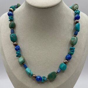 Vintage Sterling Silver 925 Multicolor Mixed Turquoise Bead Necklace 17”L